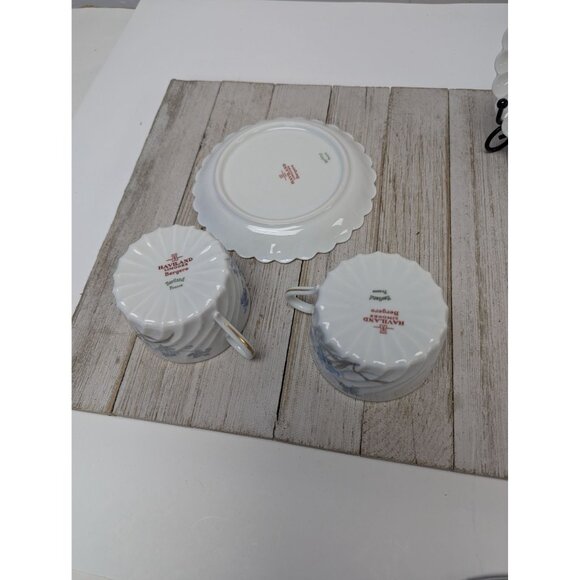 Haviland Limoges Bergere Set 2 Tea Cup and Saucer Vintage Blue Flowers France - Picture 11 of 13